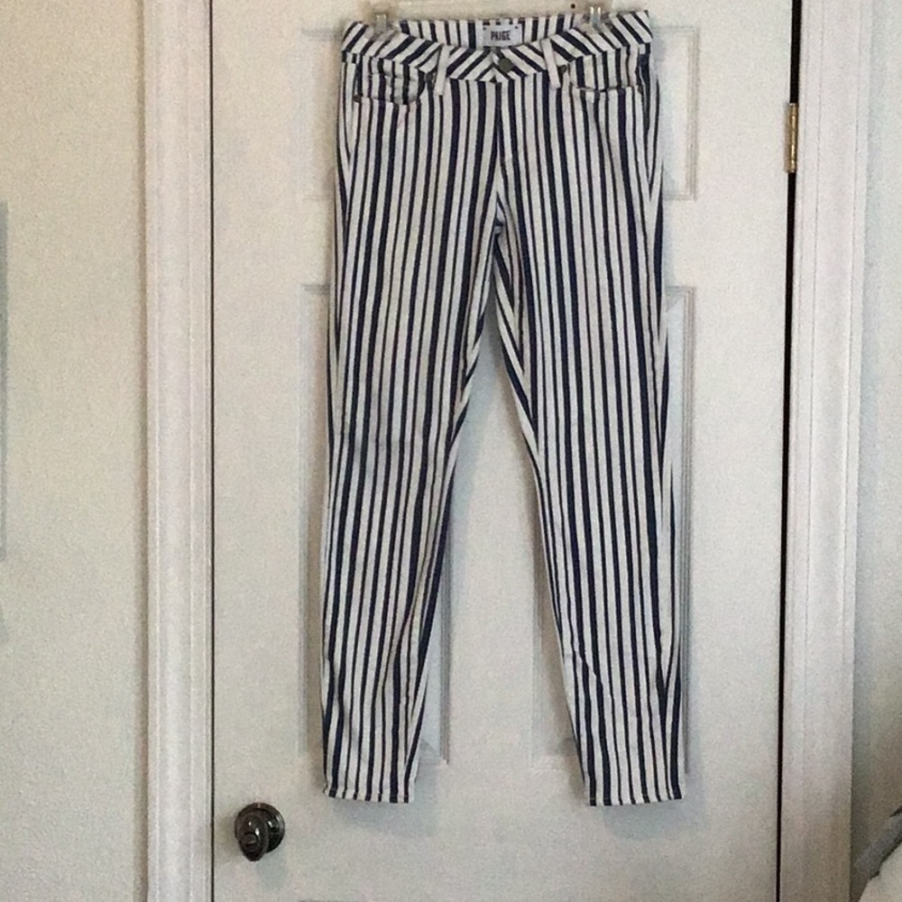 Paige ultra skinny striped jeans navy and white 29